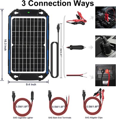 12W 12V সৌর প্যানেল ট্রিকল চার্জার সৌর চালিত ব্যাটারি রক্ষণাবেক্ষণকারী এমপিপিটি