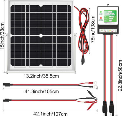 মোটরসাইকেল অটোমোটিভের জন্য 20W 12V সৌর প্যানেল ব্যাটারি চার্জার ট্রিকল রক্ষণাবেক্ষণকারী