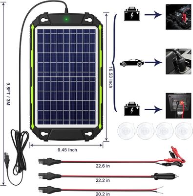 10W 12V ওয়াটারপ্রুফ সোলার ব্যাটারি চার্জার রক্ষণাবেক্ষণকারী গাড়ি নৌকা সামুদ্রিক আরভি জন্য