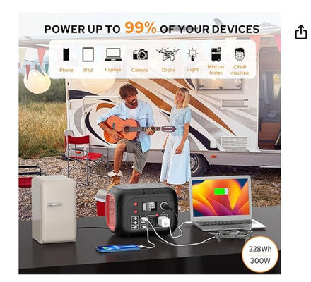 228Wh সৌর লিথিয়াম ব্যাটারি 300W নেতৃত্বাধীন আলো সহ পোর্টেবল পাওয়ার স্টেশন