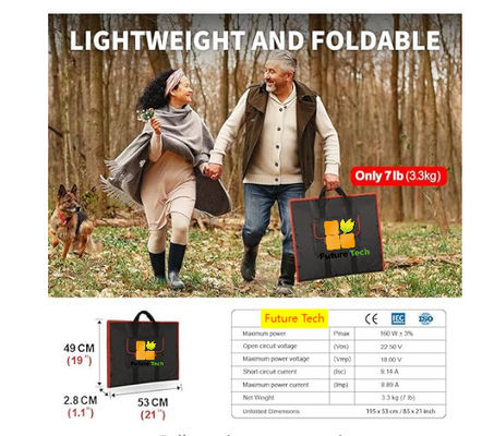 FT60 ফোল্ডেবল সোলার প্যানেল 60W চার্জার কম্বল কালো সঙ্গে জলরোধী IP65
